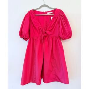 Abercrombie & Fitch Pink Puff Sleeve Tie Front Babydoll Dress NWT, Size L